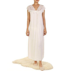 Loungewear for Ladies White Nighty Long Nightgown Lace Bodice Drop Shoulder Full Length Nighty