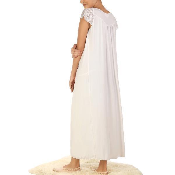 Loungewear for Ladies White Nighty Long Nightgown Lace Bodice Drop Shoulder Full Length Nighty