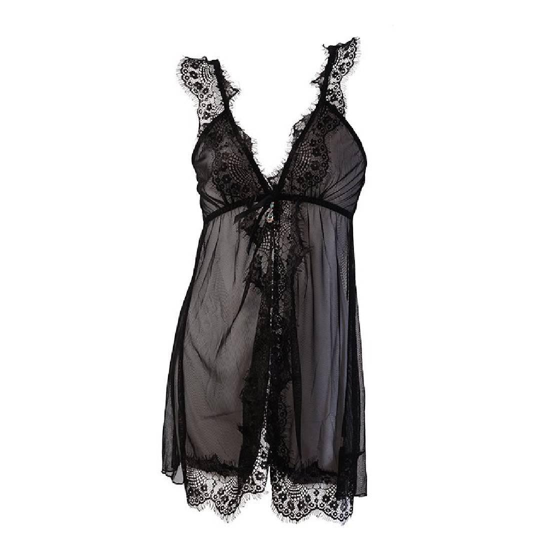 Luxury Sexy Short Nighty for Ladies 2Pc Babydoll Transparent Net Nightwear  –