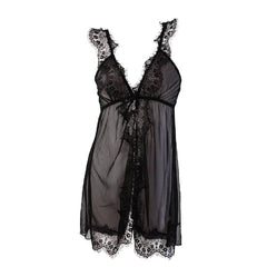 Luxury Sexy Short Nighty for Ladies 2Pc Babydoll Transparent Net Nightwear with G String Panty