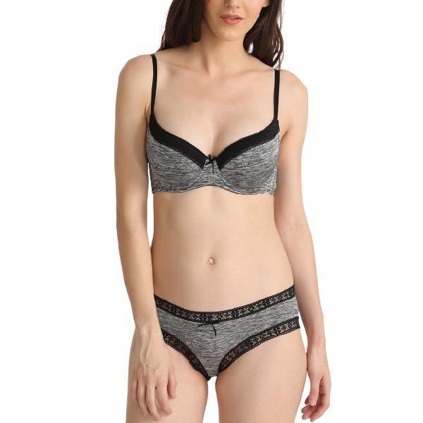 Marled Deep Plunge T-Shirt Bra With Cheeky Panty