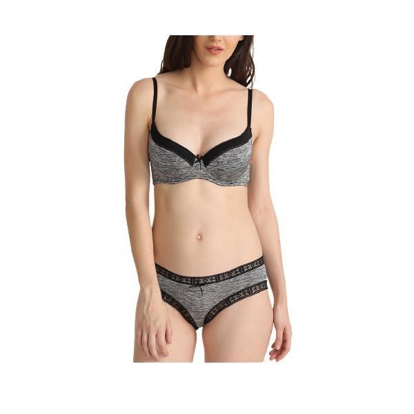 Marled Deep Plunge T-Shirt Bra With Cheeky Panty