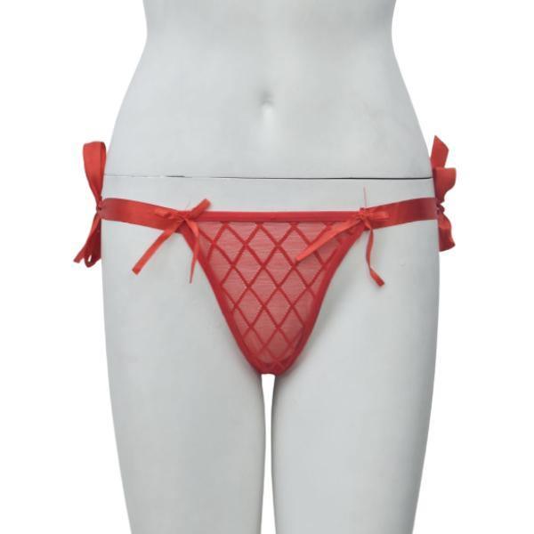 Net & Lace Tie-up Thong G-String Pantyn For Women
