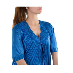 Night Wear for Women 2 Piece Satin Nighty Set-Blue Best Sexy Sleepwear for Ladies