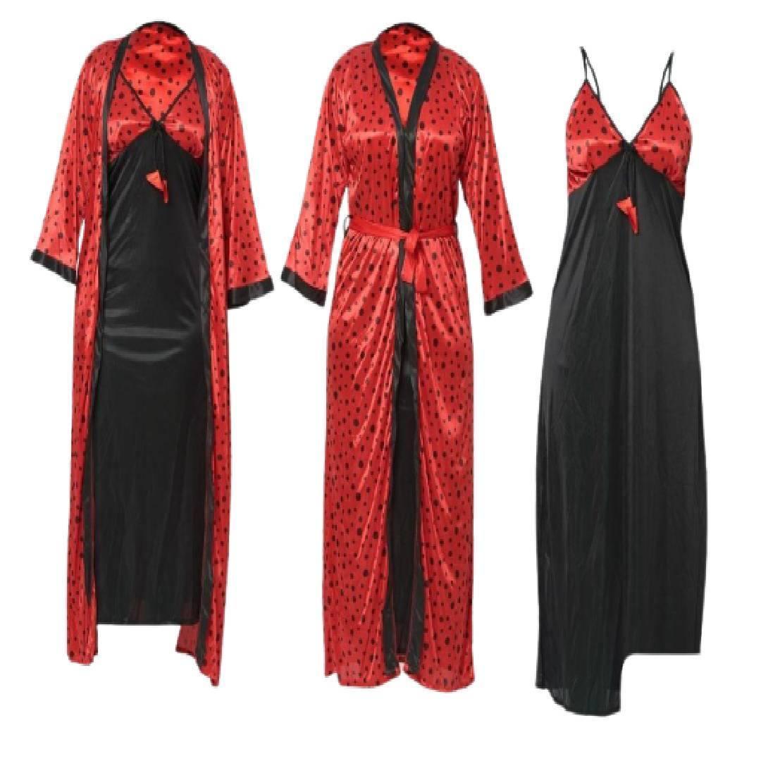 Nightdress and Gown Set | Long sleeve belt nightwear lingerie suits | Full Sleeve Long Bridal Nighty