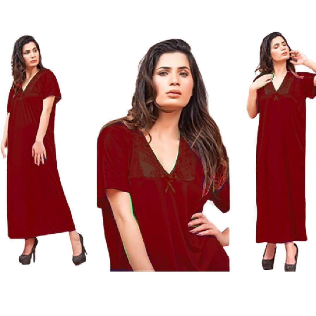 Nighty Dress Hot Gown Style Ladies Night Suit Women Long Maroon Color Nightdress