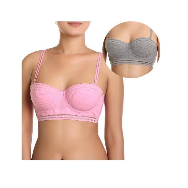 Pack Of 2 Cotton Ribbed Pushup Bras