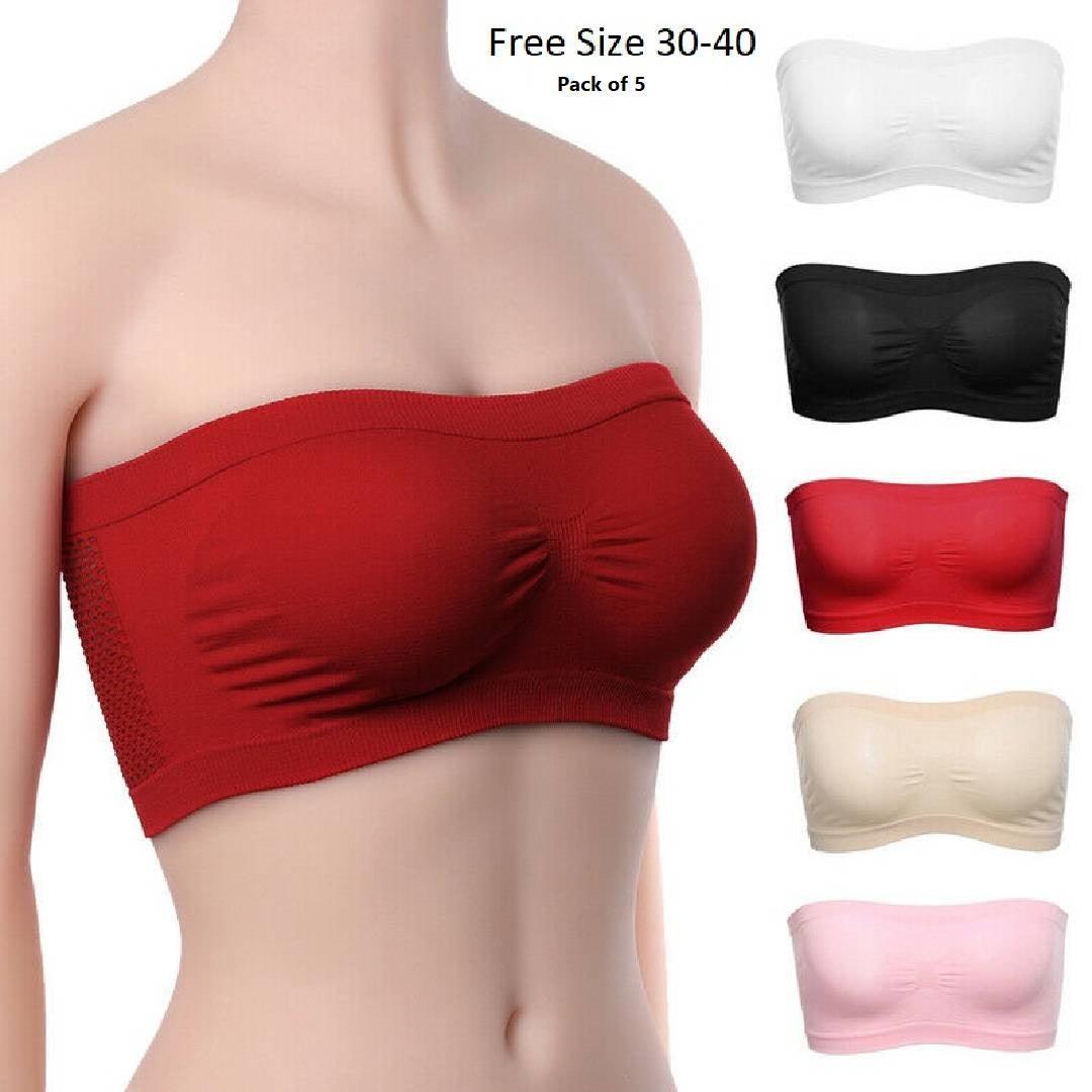 Pack of 5 Women Breathable Strapless non padded Bra Tube Top Seamless Casual Bra