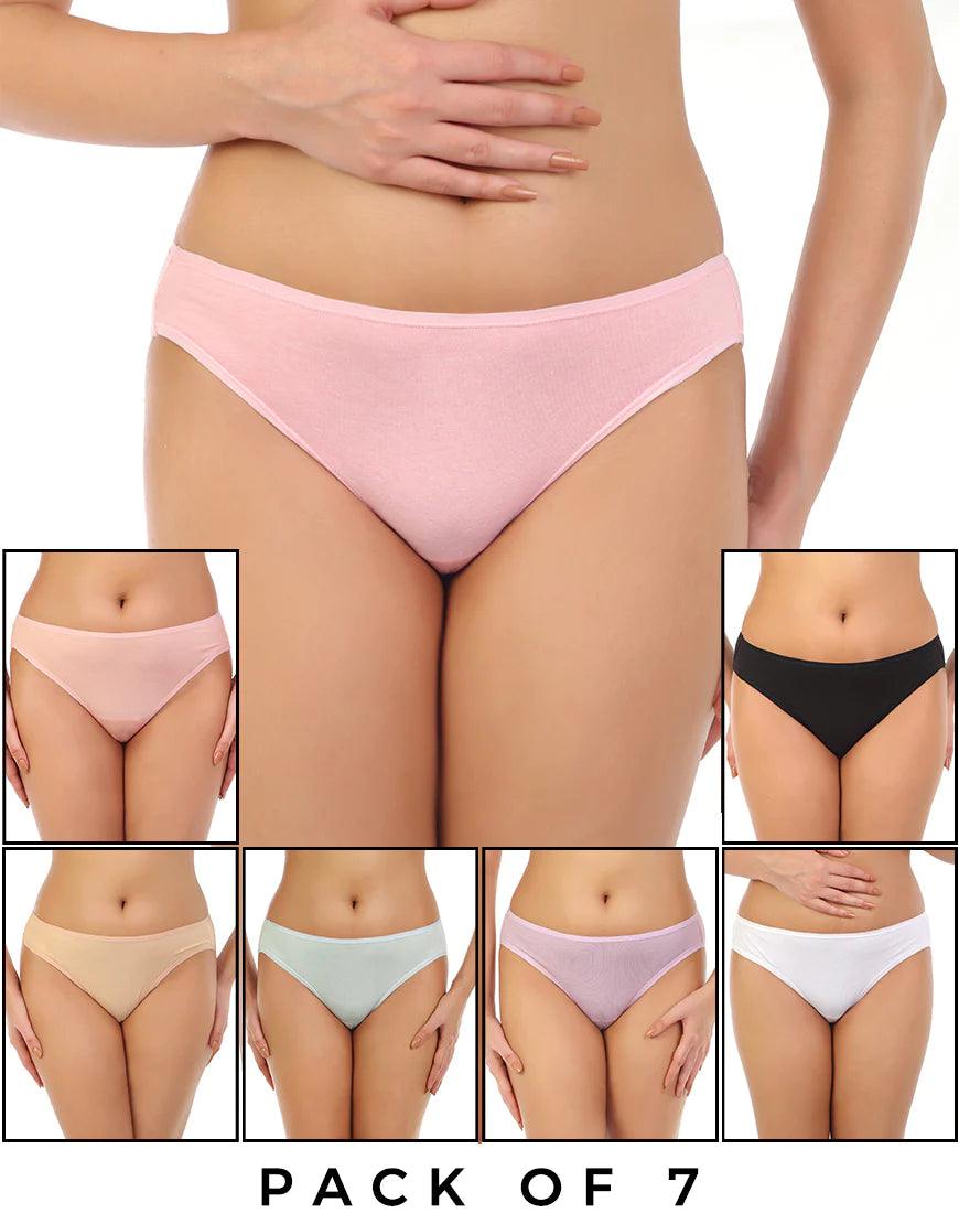 Pack of 7 Cotton Bikini Briefs Branded Undergarments For Ladies