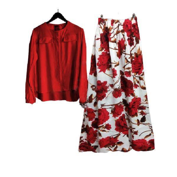 Plain Shirt With Floral Skirt For Women