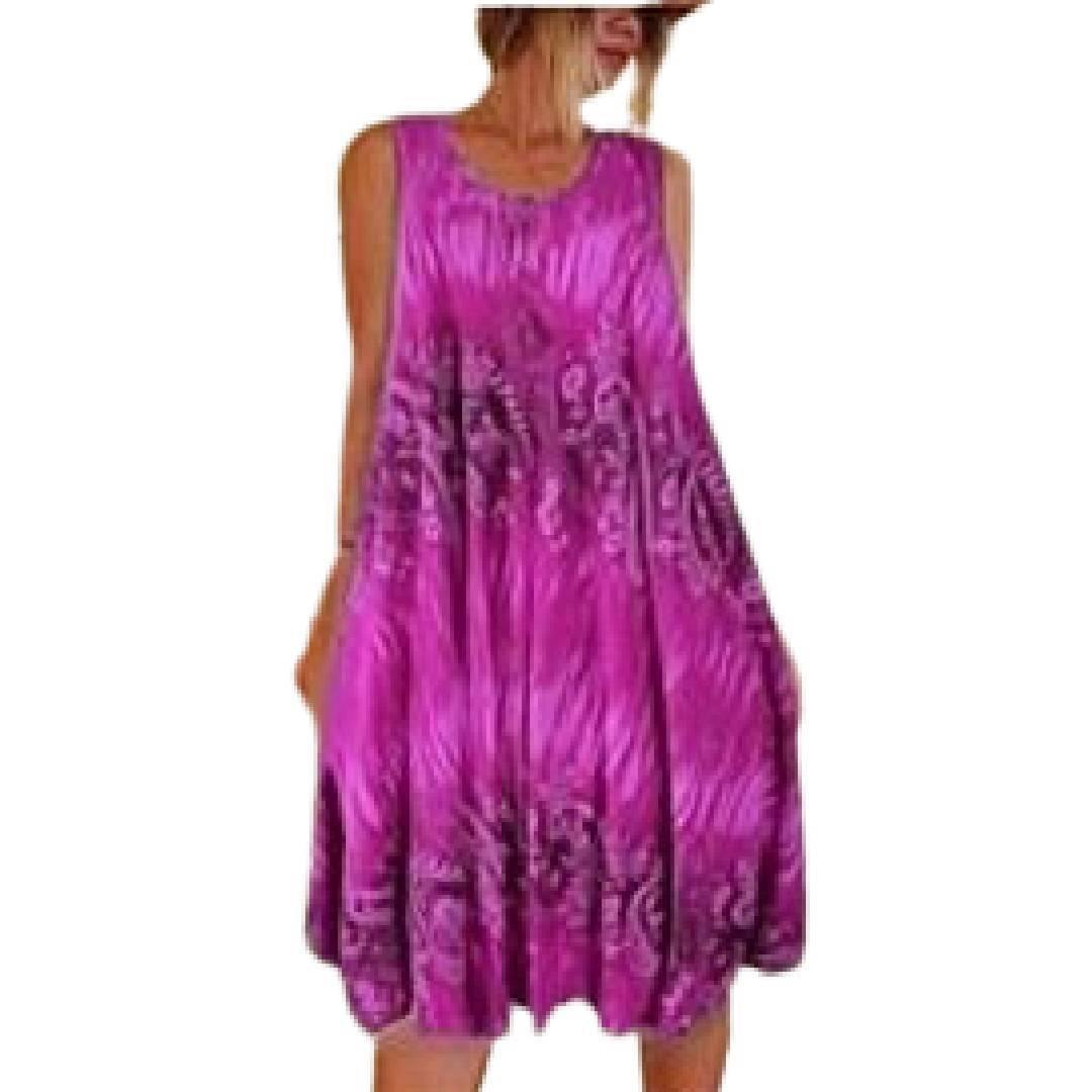 Purple Casual beach style sleeveless tank boho loose print short dress Hot Colors Tank Maxi Dress.
