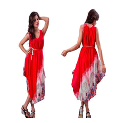 Red Floral Casual beach style sleeveless tank boho loose print short dress Hot Colors Tank Maxi Dress.