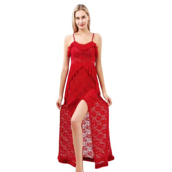 Red Night Dress Woman Nighty For Bride Romantic Modern Night Suit For Honeymoon