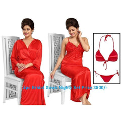 Red Silk Nighty Set Honeymoon Nighty Bridal Long Silk Night Gown Set Loungewear for Women