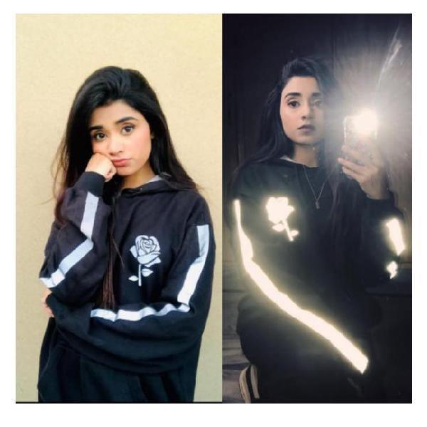 Reflector Flower Printed Hoodie For Women