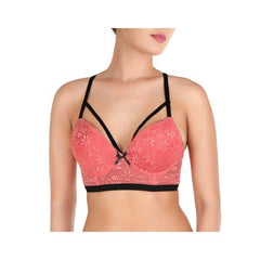 Sexy Bra Panty Set All Over Lace Longline Cage Cup Push Up Bra Set-tea Rose For Women