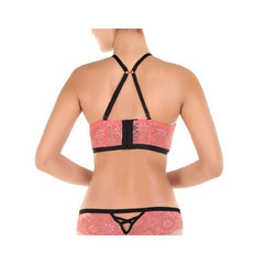 Sexy Bra Panty Set All Over Lace Longline Cage Cup Push Up Bra Set-tea Rose For Women