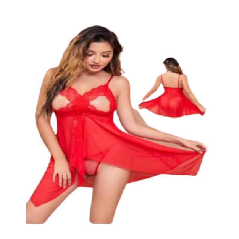 Sexy Nighty Transparent Red Net Nighty Women Sexy Nighty Hot Nightwear For Ladies