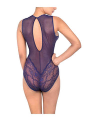 Sheer Lace Detail Teddy-Navy