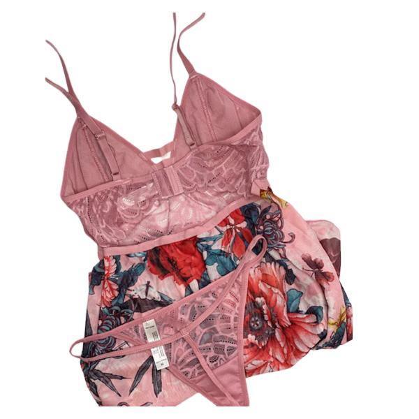 Short Babydoll Nighty Printed Mesh Lace Baby-doll With G-string Sexy Nighty