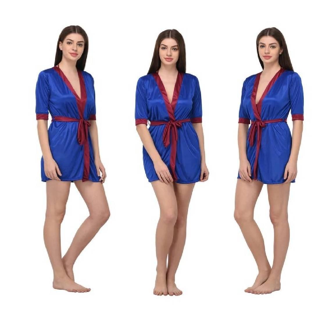 Short Blue Nightwear Luxury Sleepwear Silk Nightdress for Women Short Nightgown with Panty Set