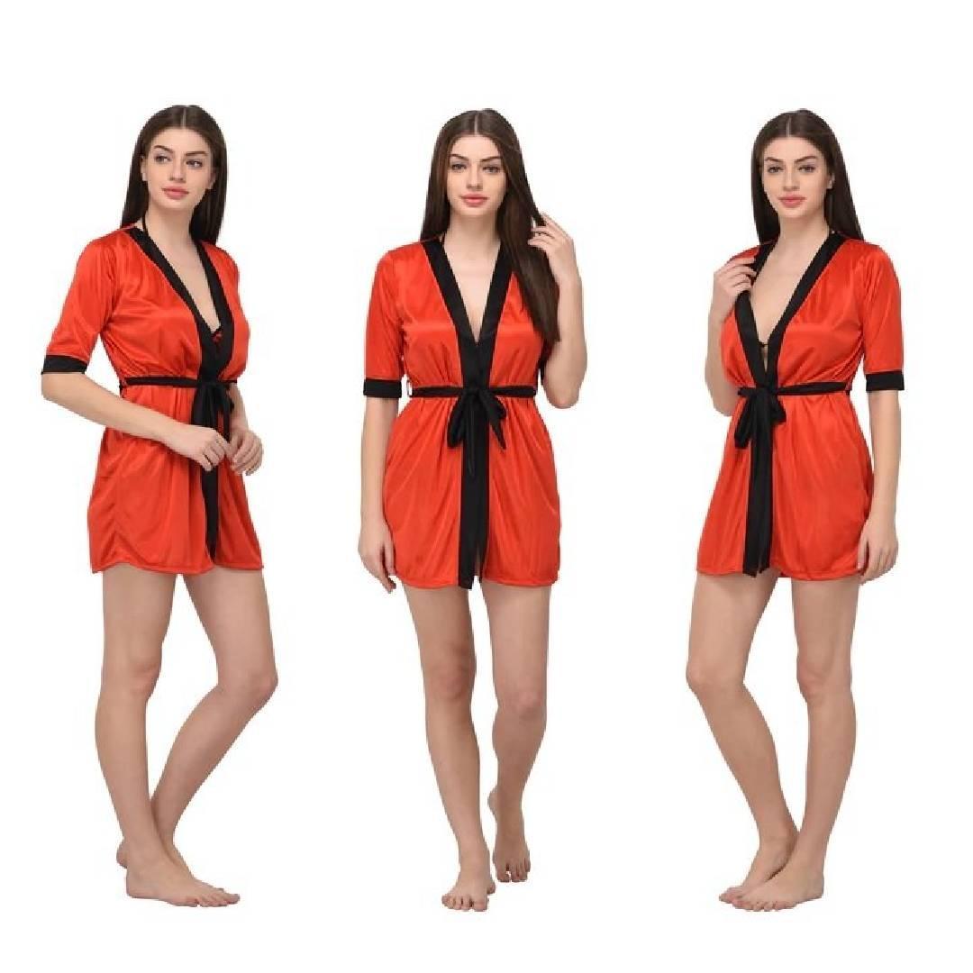 Short Red Nightwear Luxury Sleepwear Silk Nightdress for Women Short Nightgown with Panty Set