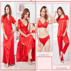 Silk bridal Nightgown Set Stylish n Fancy 6pc Bridal Nighty Set For Women