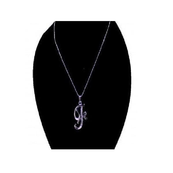 Silver Stainless Steel-F-Letter Stone Pendant For Unisex