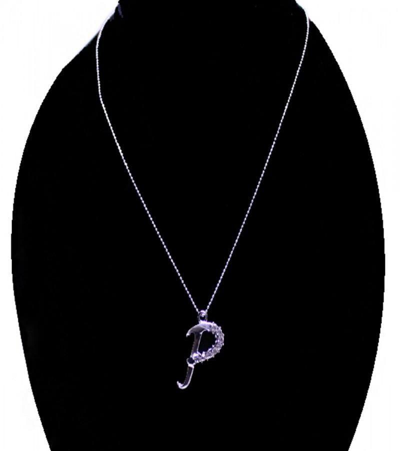 Silver Stainless Steel- P -Letter Stone Pendant