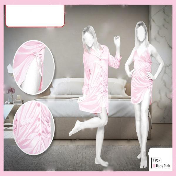 Stylish Silk Short Gown 2pc set For Women