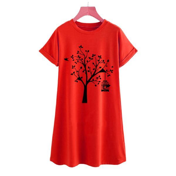 Stylish Tree Print Long T-Shirt For Women
