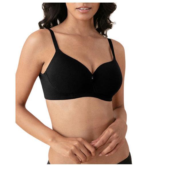 T-shirt Padded Wireless Bra With Broad Smooth Wings | Cotton Everday Bra- Black