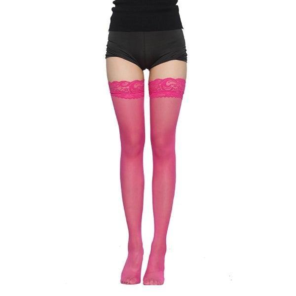 Thigh High Silk Net Stockings for Women | Ladies Lace Top Thigh High Stockings-Pink