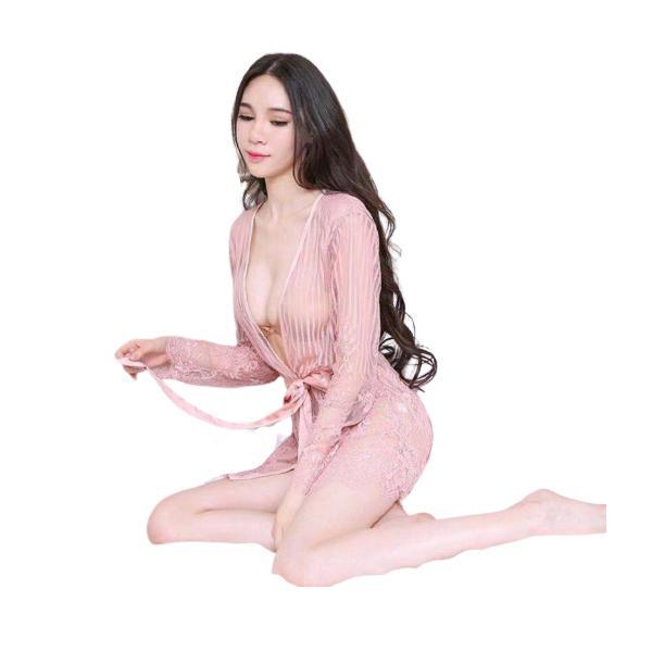 Transparent Lace Robe Nightgown+Panty