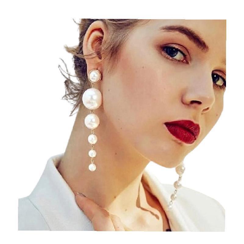 Trendy Elegant Big Simulated Pearl Long Earrings