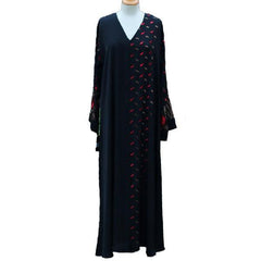 V-Neck Embroidered Front Open Abaya