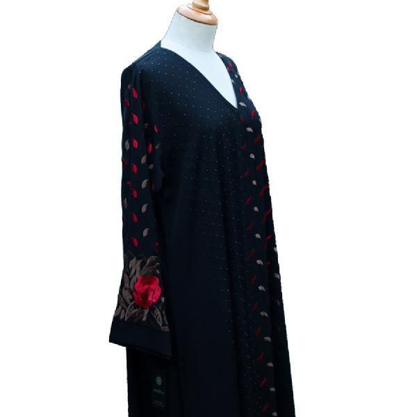 V-Neck Embroidered Front Open Abaya