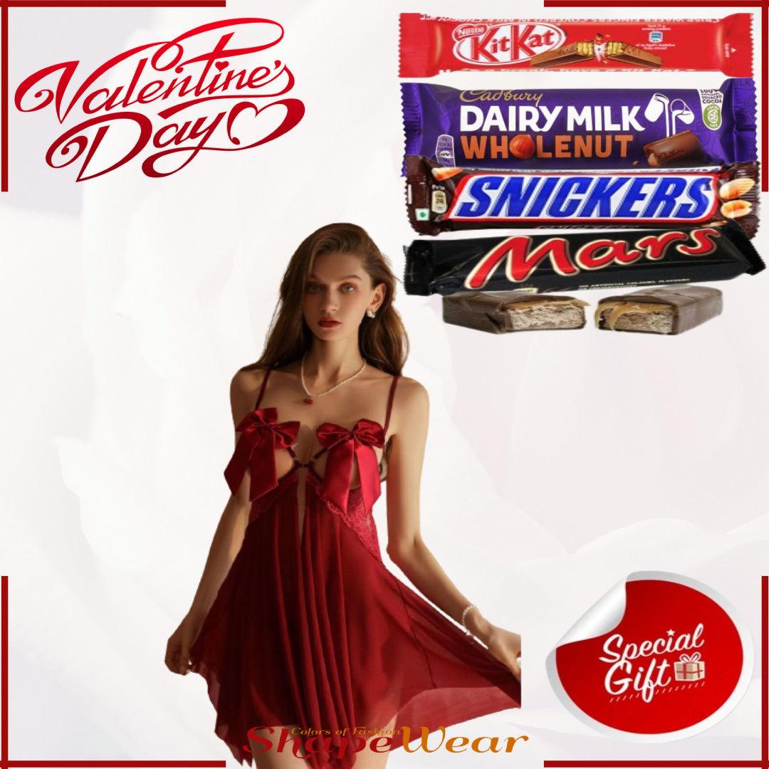 Valentine Day Gift Sexy Hot Net Nighty Ladies Short Sexy Nighty with Chocolate Bundle