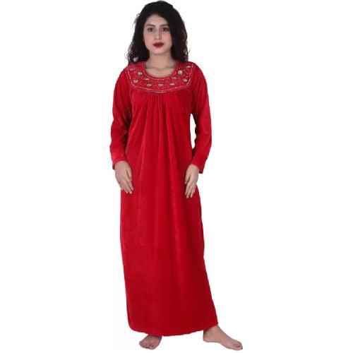 Warm Winter Nightgown Luxury Nightwear Women's Velvet Red Nighty