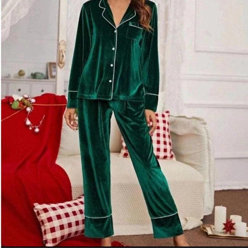 Winter Sleepwear Velvet Long Sleeved Shirt Pajama Set Homewear Sleepwear For Women