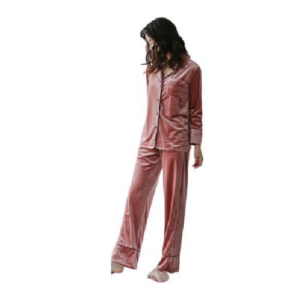 Winter Velvet Long Sleeved Shirt Pajama Set Homewear Pure Color Button Sleepwear For Women