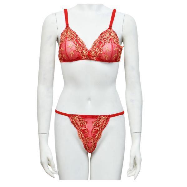 Women Bra Non Padded Net Bra See Through Embroidered Bra Panty Set