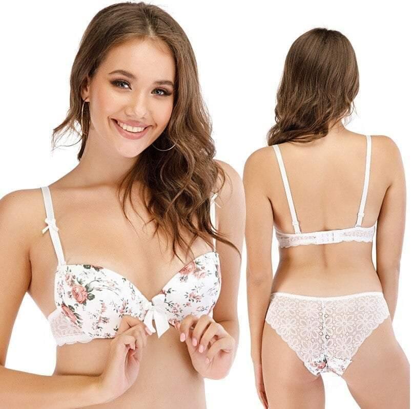 Women Floral Underwire Padded Push Up Bra & Panty Set