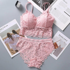 French Cute Girl Lace Bra And Panty Set Back Ultra Thin, Sexy, And