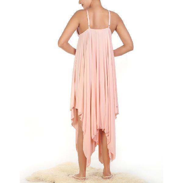 Women Long Nighty 2 Piece Extra Flare Triangle Cup and Sleeveless Nighty Peach
