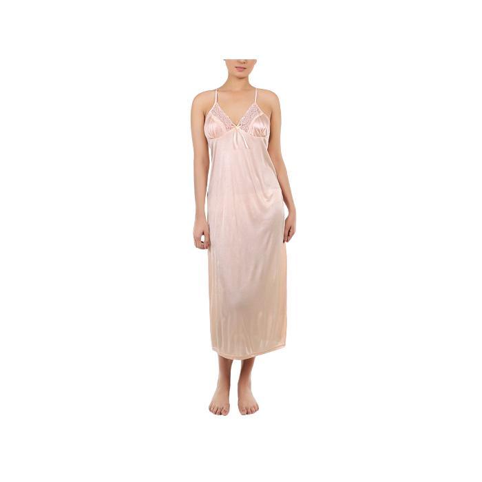 Women Nightwear Bridal Nighty 2 Piece Satin/Silk Nighty Set-Beige Ladies Sleepwear