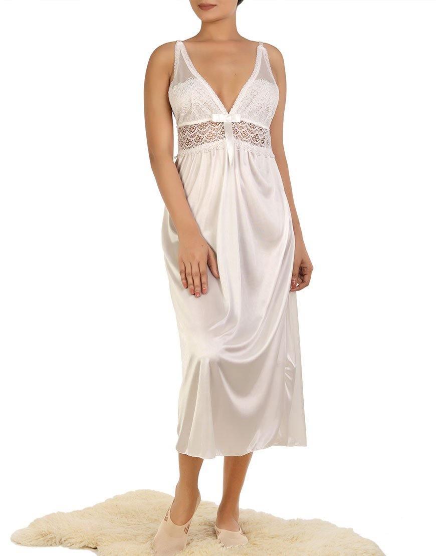 Women Nightwear Full Length Three Piece Nighty and Full Sleeves Gown Womens White Nighty