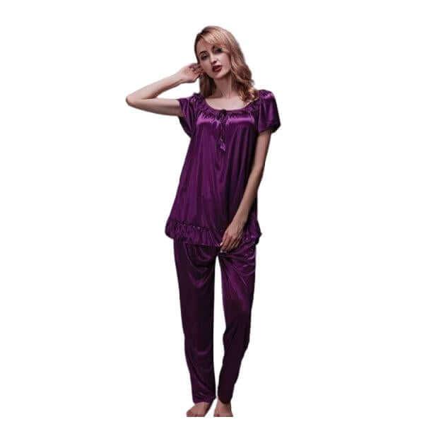Women Pajama Set Nightwera 2 Pc Silk Night Pajama Shirt Set