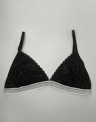 Women's Triangle Bralette Bra | Ladies Cup Lace Deep V Bralette with Adjustable Striped Elastic Band