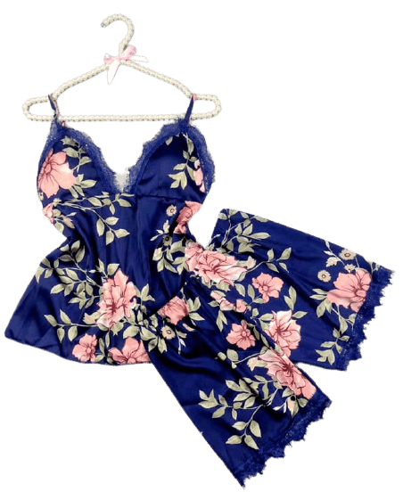 Women Silk Print Camisole Shorts Bow Set Sleepwear For Women